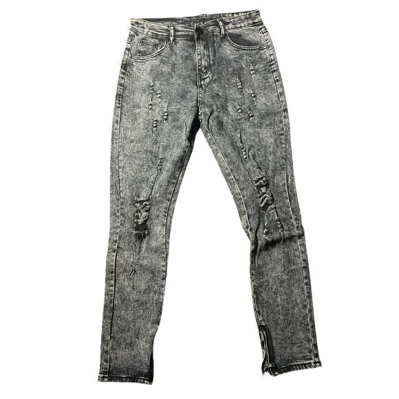 Men’s Acid Wash Distressed Skinny Jeans - Picture 1 of 3